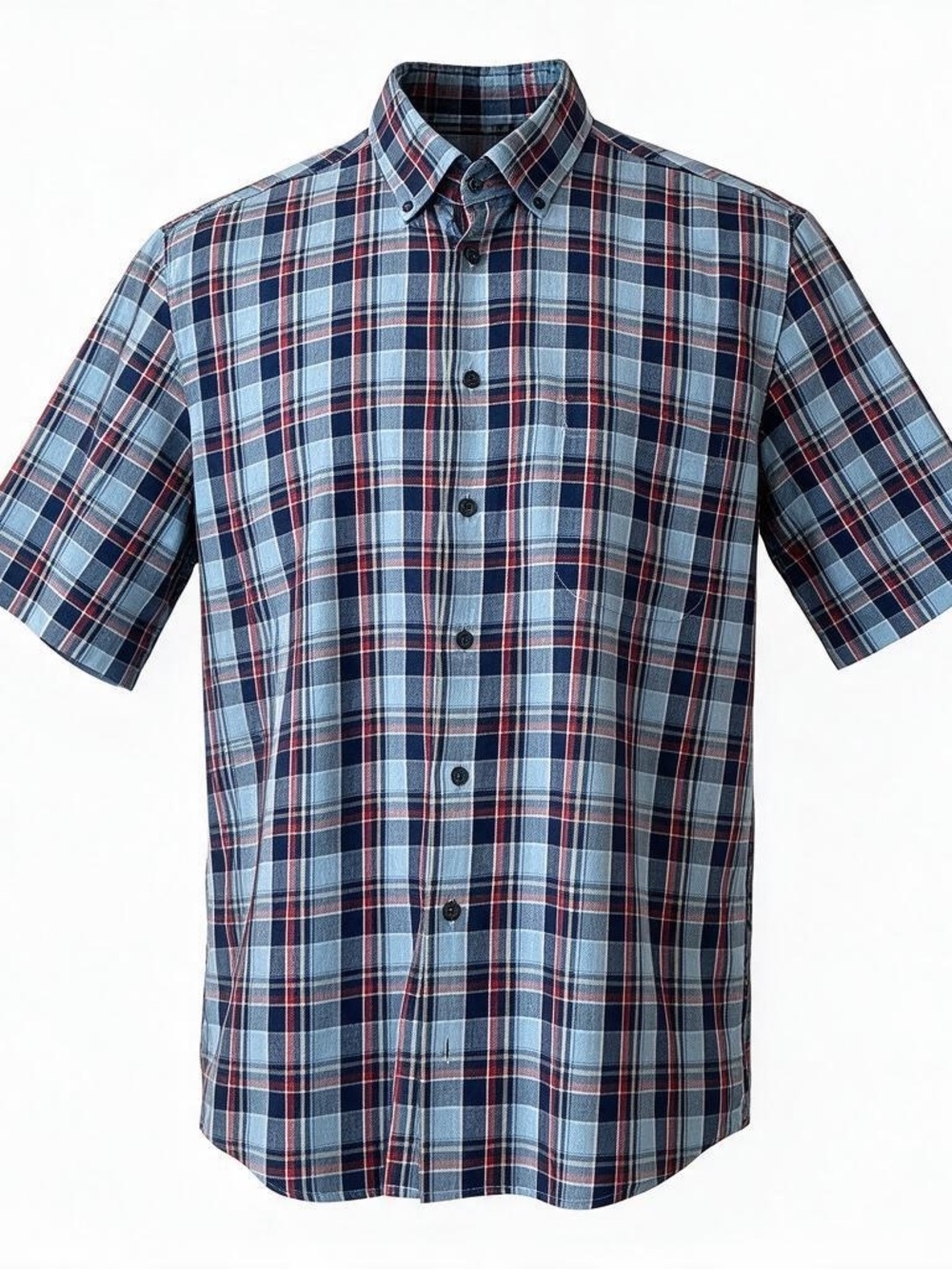 Haupt Regular Fit Short Sleeve Dress Shirt - Neck 16.5 41/42 Blue Plaid - Picture 1 of 17